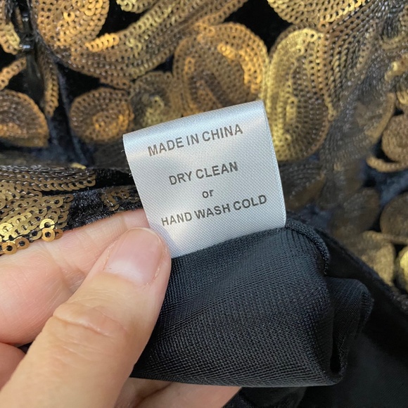 Tatyana L Gold Sequin Velvet Cocktail Dress Midi Pin Up Flirty Formal Bodycon - Picture 11 of 11